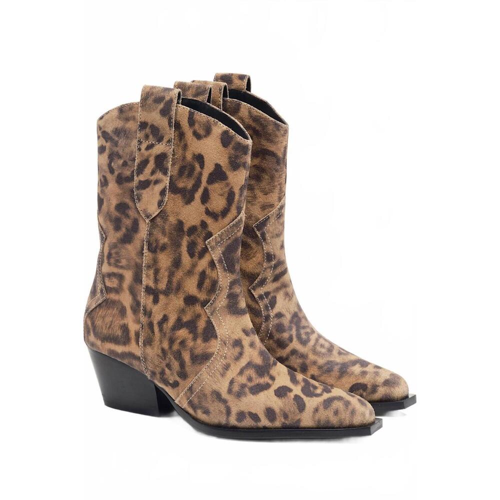 NEW FREE PEOPLE women's cat nap cowboy boots in leopard - Picture 3 of 9